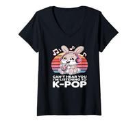 Mujer Camiseta de Conejo K-Pop - Can't Hear You I'm Listening To K-Pop Camiseta Cuello V