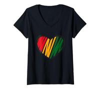 Mujer Camiseta de corazón Rojo, Dorado y Verde del Mes de la Historia Negra para Hombre Camiseta Cuello V