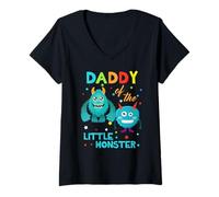 Mujer Camiseta de cumpleaños Familiar de Daddy of The Little Monster Camiseta Cuello V