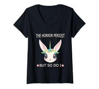 Mujer Camiseta de diseño divertido The Horrors Persist But So Do I Camiseta Cuello V