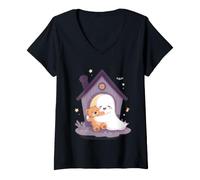 Mujer Camiseta de diseño Unisex de casa encantada con Fantasmas sonrientes Camiseta Cuello V