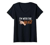 Mujer Camiseta de Disfraz para Parejas I'm with The Beast para niñas Camiseta Cuello V