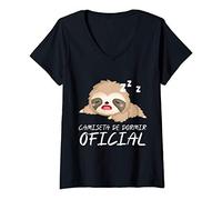 Mujer Camiseta de dormir oficial I Lindo perezoso dormido Camiseta Cuello V