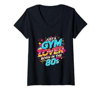 Mujer Camiseta de Entrenamiento aeróbico Retro de Just a Gym Lover Born in The 80 Camiseta Cuello V