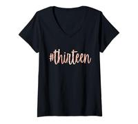 Mujer Camiseta de fiesta de cumpleaños número 13 con hashtag trece y 13 cumpleaños Camiseta Cuello V