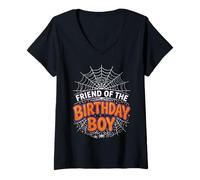 Mujer Camiseta de Fiesta de Halloween con diseño de araña de cumpleaños Friend of The Boy Camiseta Cuello V