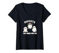 Mujer Camiseta de Fiesta Fantasma de Halloween - Los Fantasmas Solo Quieren divertirse Camiseta Cuello V
