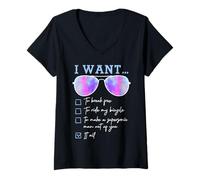 Mujer Camiseta de Gafas de Sol I Want To Ride My Bicycle I, Regalo Divertido Camiseta Cuello V