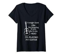 Mujer Camiseta de Guitarra con Texto en inglés It Might Look Like I'm Listening To You Camiseta Cuello V