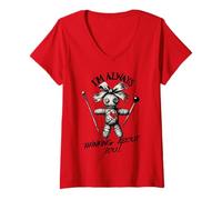 Mujer Camiseta de Halloween de muñeca Voodoo I'm Always Thinking About You! Camiseta Cuello V