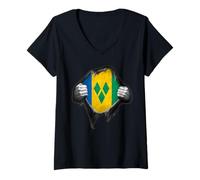Mujer Camiseta de la Bandera de San Vicente Granadinas ADN de raíces vicencianas Camiseta Cuello V