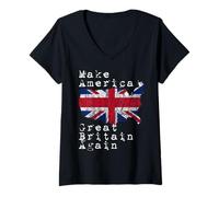 Mujer Camiseta de Manga Corta con Texto Make America Great Britain Again, Regalo Divertido para británicos. Camiseta Cuello V