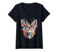 Mujer Camiseta de Manga Corta para Mujer, diseño de Ciervo Camiseta Cuello V