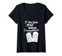 Mujer Camiseta de manga larga If You Love Me Keep My Commandments Camiseta Cuello V