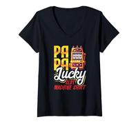 Mujer Camiseta de máquina tragamonedas Papa Lucky Casino Gambling Vegas Camiseta Cuello V