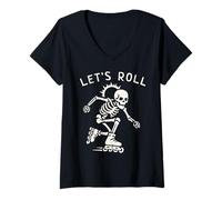 Mujer Camiseta de Patinaje en línea Esqueleto Roller Blading Let's Roll Camiseta Cuello V