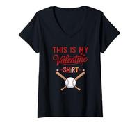 Mujer Camiseta de Pijama de béisbol con Texto en inglés «This Is My Valentine» Camiseta Cuello V