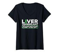 Mujer Camiseta de sobreviviente de trasplante de hígado con Cinta Verde Camiseta Cuello V