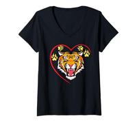Mujer Camiseta de Tigre Spirit Cute Tiger Face Wild Animal Colorido 80s Camiseta Cuello V