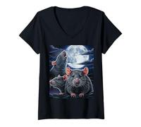 Mujer Camiseta de Tres Ratas con Forma de Luna de Ratas, Divertida, extraña y específica, con Memes Malditos, Regalos Camiseta Cuello V