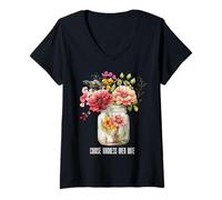 Mujer Camiseta de verano con frasco de flores silvestres Elige la bondad sobre el Camiseta Cuello V