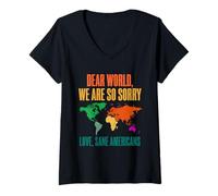 Mujer Camiseta Dear World We Are So Sorry For Americans Camiseta Cuello V