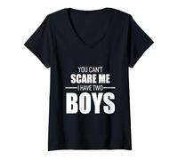 Mujer Camiseta del Día del Padre Dad Fun You Can´t Scare Me I Have Two Boys Camiseta Cuello V