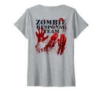 Mujer Camiseta del Equipo Zombie Response en la Parte Trasera, Blood Splatter Camiseta Cuello V
