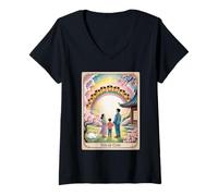 Mujer Camiseta del Tarot del arco iris - Camiseta de la felicidad y la armonía de las diez tazas Camiseta Cuello V
