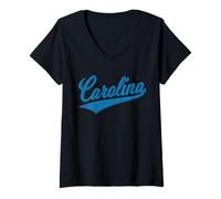 Mujer Camiseta Deportiva Estilo Carolina North South Varsity Script Camiseta Cuello V