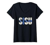 Mujer Camiseta desgastada Vintage con la Bandera finlandesa de Sisu Finland Suomi Camiseta Cuello V