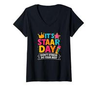 Mujer Camiseta Día STAAR No Te Estreses Da Lo Mejor Profesor Camiseta Cuello V