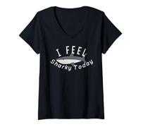 Mujer Camiseta Divertida con diseño de tiburón I Feel Sharky Today Camiseta Cuello V