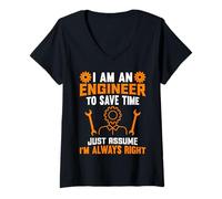 Mujer Camiseta Divertida con Texto en inglés I Am An Engineer To Save Time I'm Always Right Camiseta Cuello V