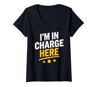 Mujer Camiseta Divertida con Texto en inglés I'm In Charge Here Camiseta Cuello V