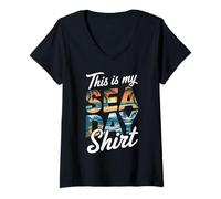 Mujer Camiseta Divertida con Texto en inglés This Is My Sea Day Camiseta Cuello V