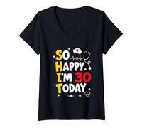 Mujer Camiseta Divertida de 30 cumpleaños con Texto en inglés So Happy I'm 30 Today Nurse Camiseta Cuello V