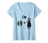 Mujer Camiseta divertida de 50 cumpleaños con el dedo medio "I Am 49 Plus" para mujer Camiseta Cuello V