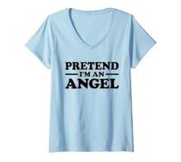 Mujer Camiseta Divertida de Disfraz de Halloween de fingir Que Soy un ángel Camiseta Cuello V