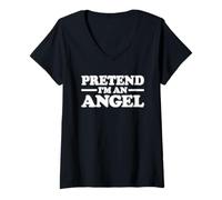 Mujer Camiseta Divertida de Disfraz de Halloween de fingir Que Soy un ángel Camiseta Cuello V