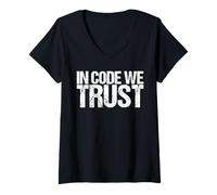 Mujer Camiseta Divertida de Hacker ético de In Code We Trust Camiseta Cuello V