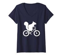 Mujer Camiseta Divertida de la Bici de la Ardilla de Montar a Caballo de la Ardilla Camiseta Cuello V