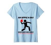 Mujer Camiseta Divertida de Oficina con Texto en inglés An Apple a Day Keeps Anyone Away Camiseta Cuello V