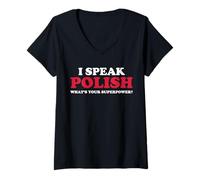 Mujer Camiseta divertida de Polonia con texto en inglés "I Speak Polish What's Your Superpower" Camiseta Cuello V