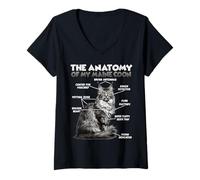 Mujer Camiseta Divertida del Coon de Maine | Anatomía del Maine Camiseta Cuello V
