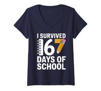 Mujer Camiseta Divertida I Survived 67 Days of School Students Teachers 67 Camiseta Cuello V