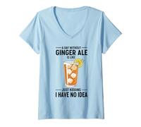 Mujer Camiseta Divertida para Amantes de la Cerveza de Jengibre A Day Without Ginger Ale Soda Camiseta Cuello V