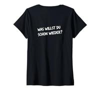 Mujer Camiseta Divertida para Hombre y Mujer con Texto en alemán Was Willst Du Schon Wieder? Camiseta Cuello V