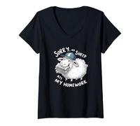 Mujer Camiseta Divertida para niños de Escuela Sorry My Sheep Ate My Homework Camiseta Cuello V