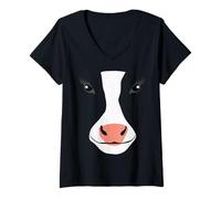 Mujer Camiseta Divertida y Linda de Cara de Vaca para niños y Adultos Camiseta Cuello V